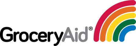 grocery aid logo rainbow next to text