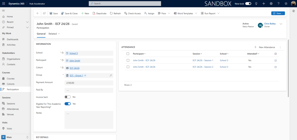 Training Providers Dynamics 365 CRM Dashboard
